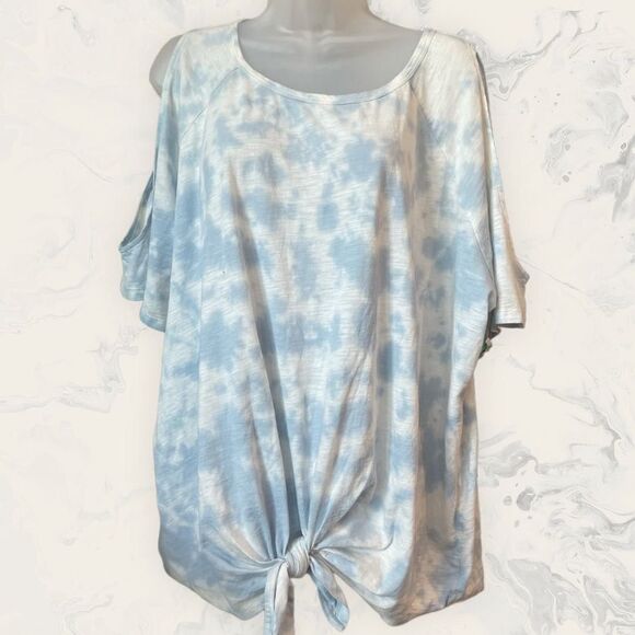 NEW Sanctuary Tie Dye Perfect Knot Crew Neck Short Cutout  Sleeve Tee- Blue Size - Picture 1 of 3